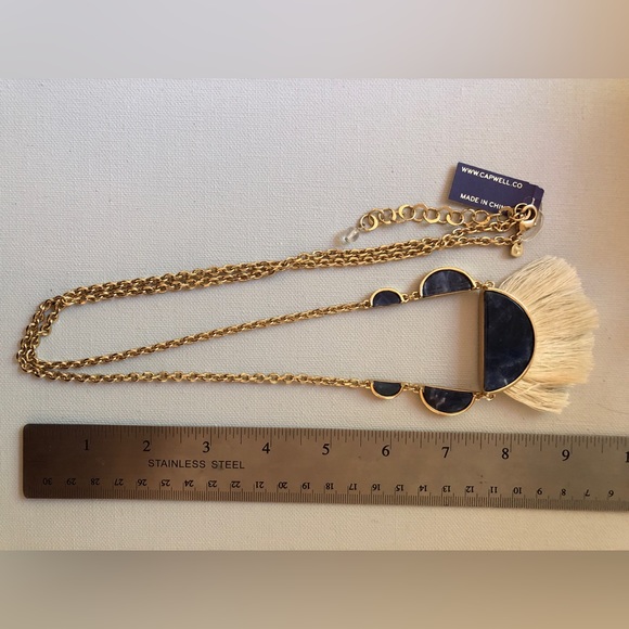 Anthropologie fringe tassel blue stone silver chain necklace Capwell brand - Picture 4 of 7